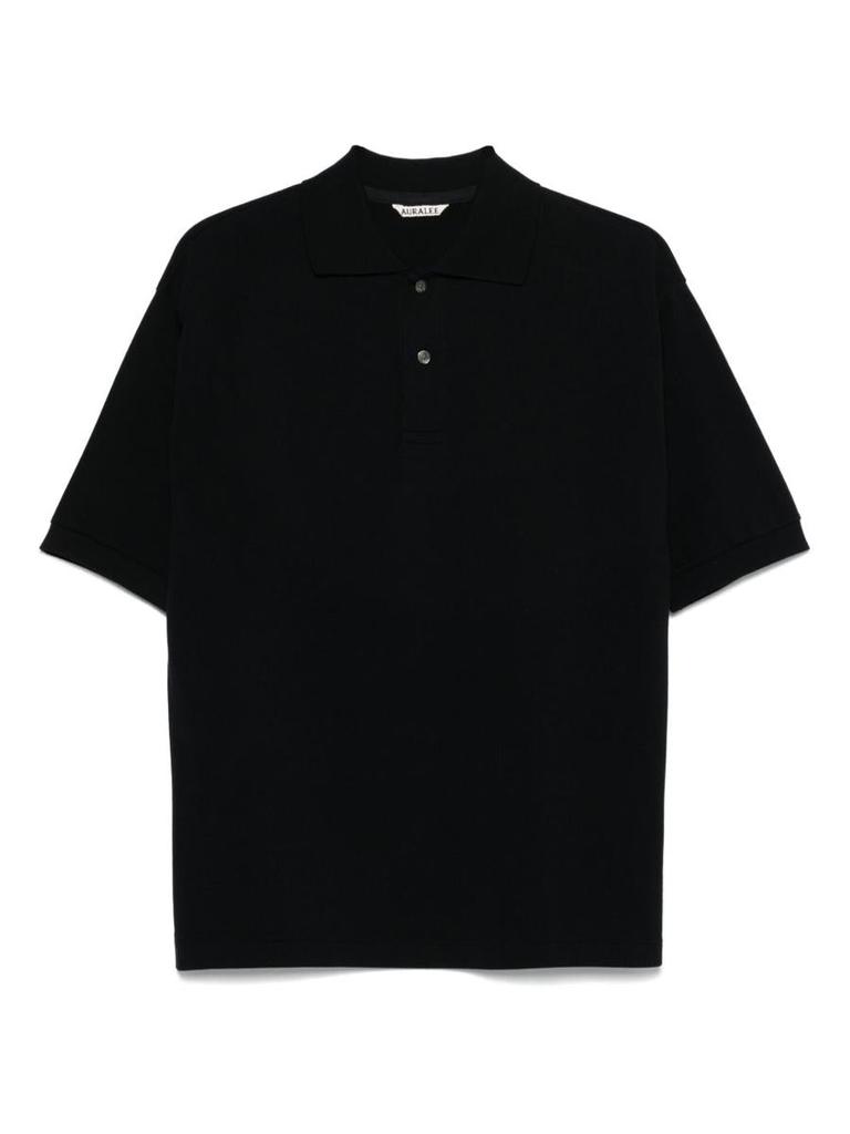 AURALEE Navy Pima Cotton Heavy Pique Polo - Polo Shirts