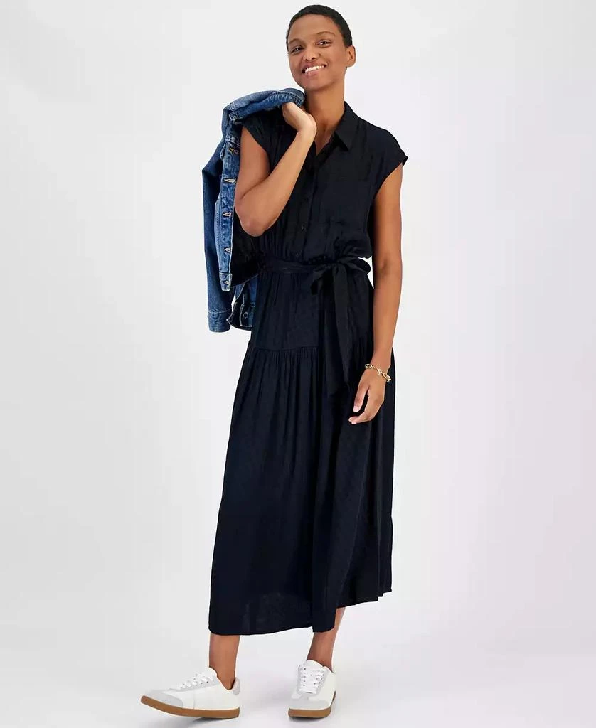 On 34th Women's Tonal Jacquard Cap-Sleeve Midi Shirtdress, Created for Macy's 2
