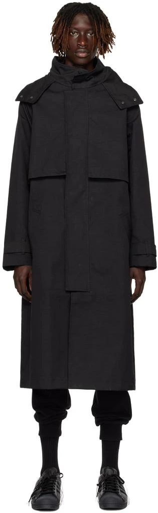 Y-3 Black Hooded Trench Coat 1