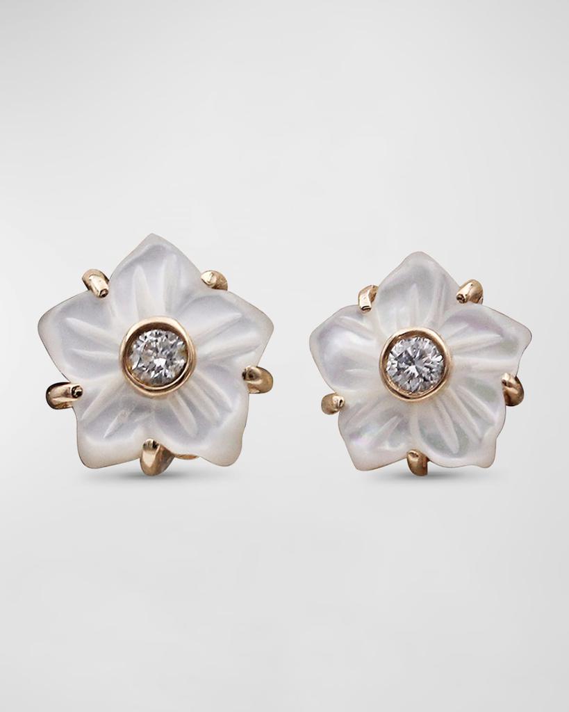 Stephen Dweck White Mother of Pearl and White Diamond Stud Earrings in 18K Gold