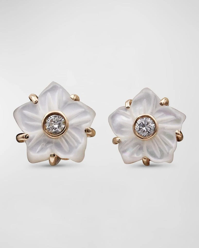 Stephen Dweck White Mother of Pearl and White Diamond Stud Earrings in 18K Gold 1