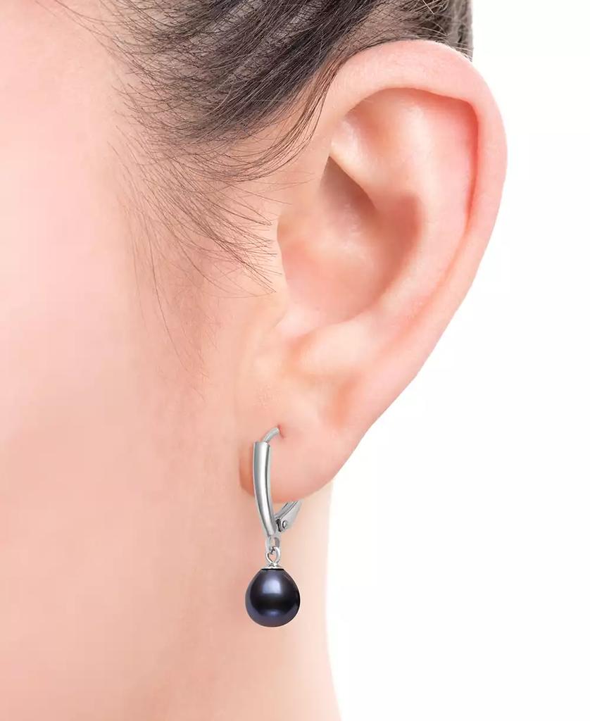 Belle de Mer Dyed Cultured Freshwater Pearl (7-8mm) Leverback Drop Earrings in Sterling Silver