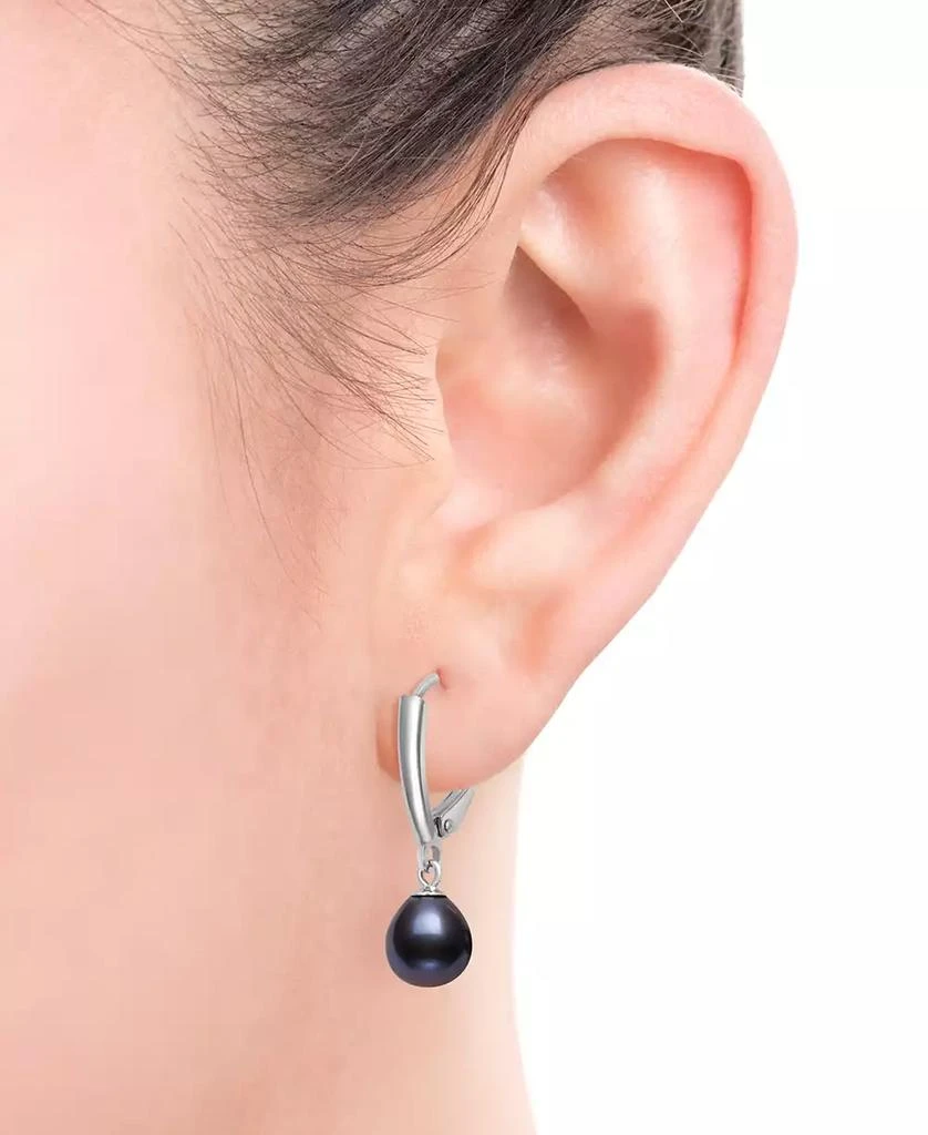 Belle de Mer Dyed Cultured Freshwater Pearl (7-8mm) Leverback Drop Earrings in Sterling Silver 2