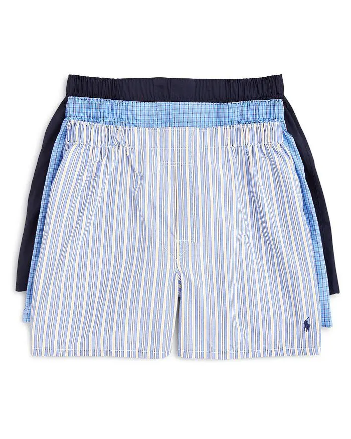 Ralph Lauren Classic Fit Woven Cotton Boxers, Pack of 3