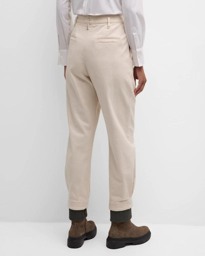 Brunello Cucinelli Pleated Straight-Leg Ankle Cotton Pants With Monili Belt Loop 5