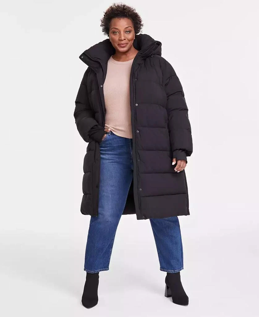 BCBG Plus Size Hooded Pillow-Collar Puffer Coat 1
