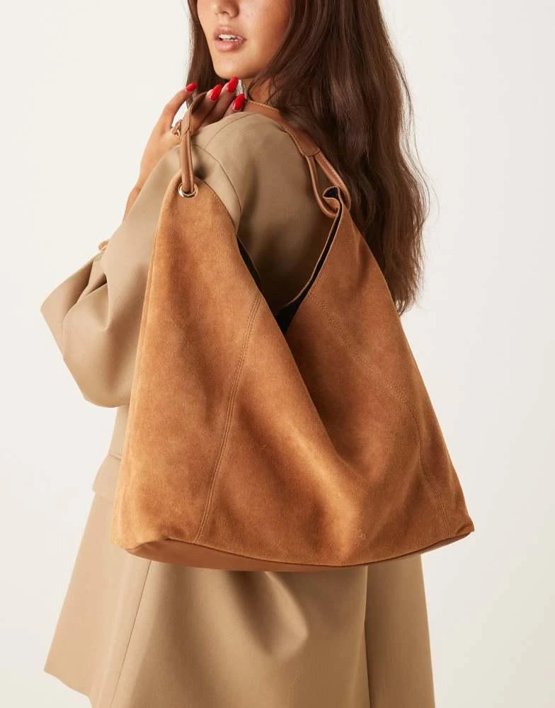 ASOS ASOS DESIGN suede tote bag with loop detail handle in tan from ASOS