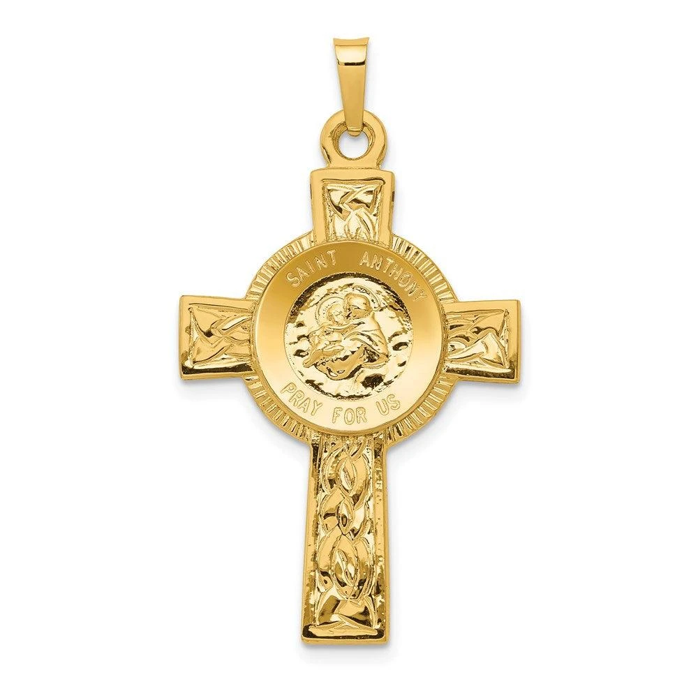 Diamond2Deal 14k Yellow Gold Polished Solid Cross with St Anthony Medal Pendant