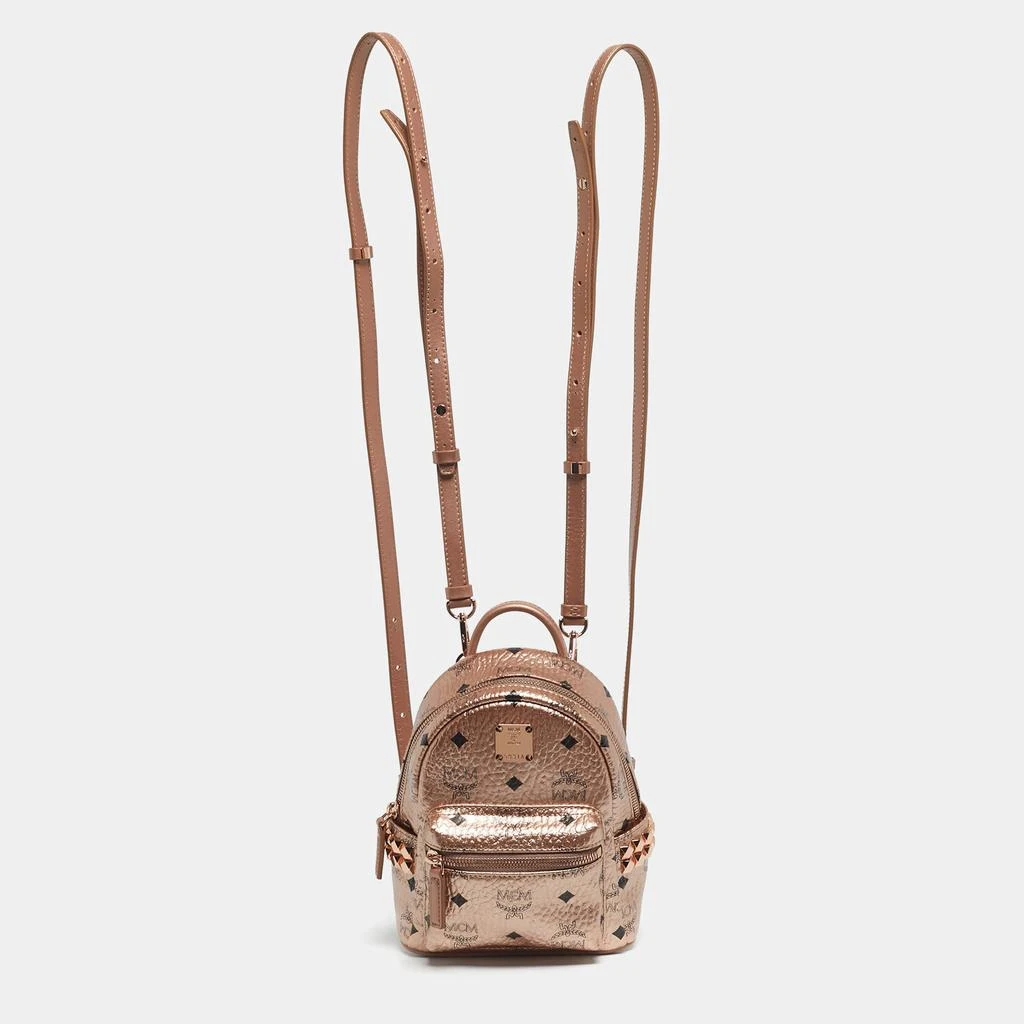 Shop MCM Rose Gold Visetos Coated Canvas and Leather Mini  display picture 3