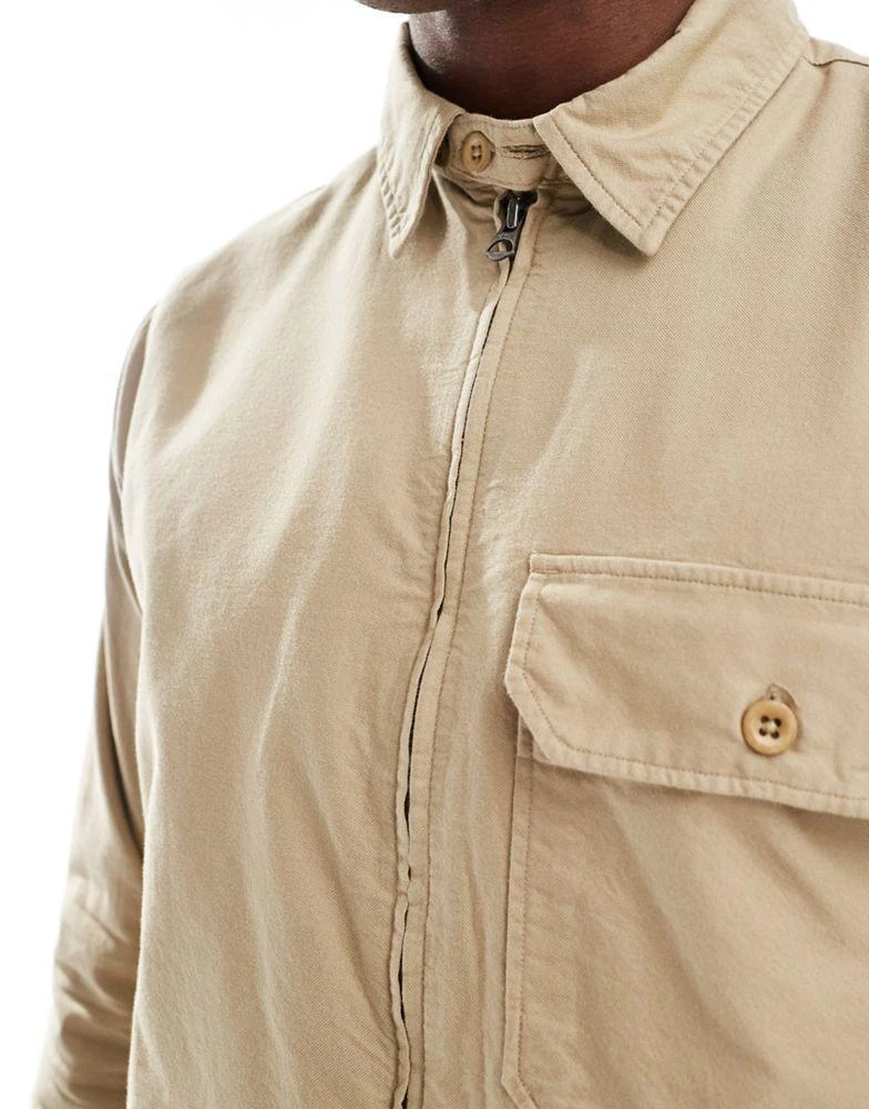 Ralph Lauren Polo Ralph Lauren zip front garment dyed oxford shirt jacket in tan 3
