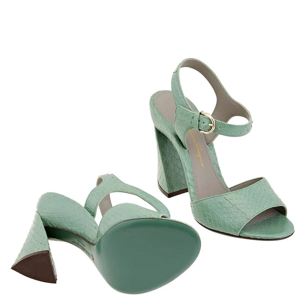 Salvatore Ferragamo Salvatore Ferragamo Ladies Sculpted Heel Leather Sandals In Green 2