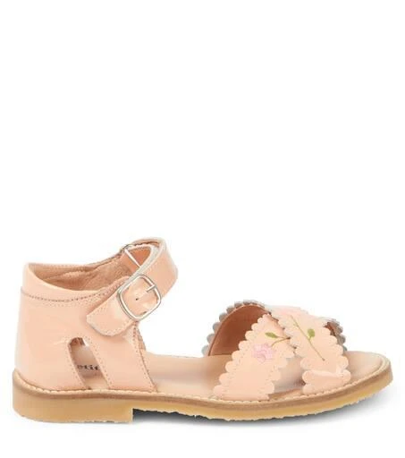 Petit Nord Embroidered scalloped patent leather sandals 4