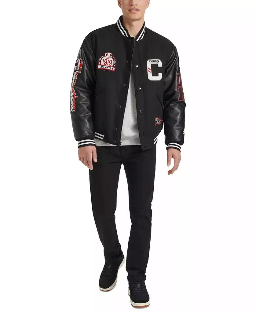 Champion Men's Logo-Patch Mixed-Media Varsity Jacket 7