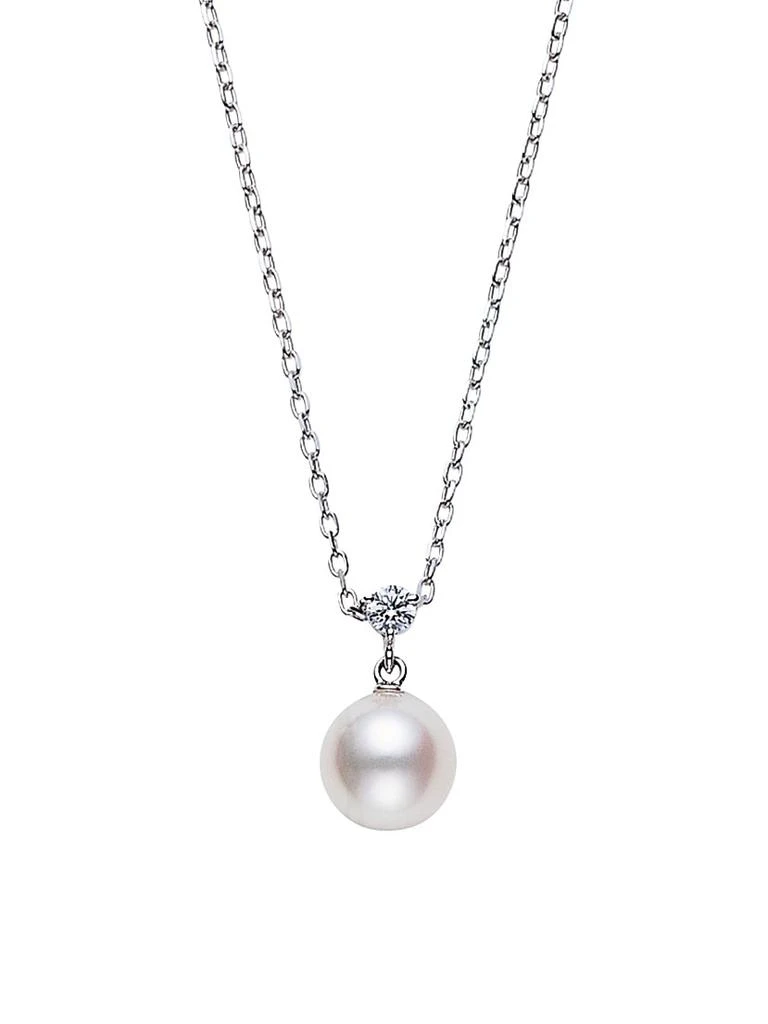 Mikimoto Classic 18K White Gold, 8.25MM Cultured Akoya Pearl & Diamond Pendant Necklace 1