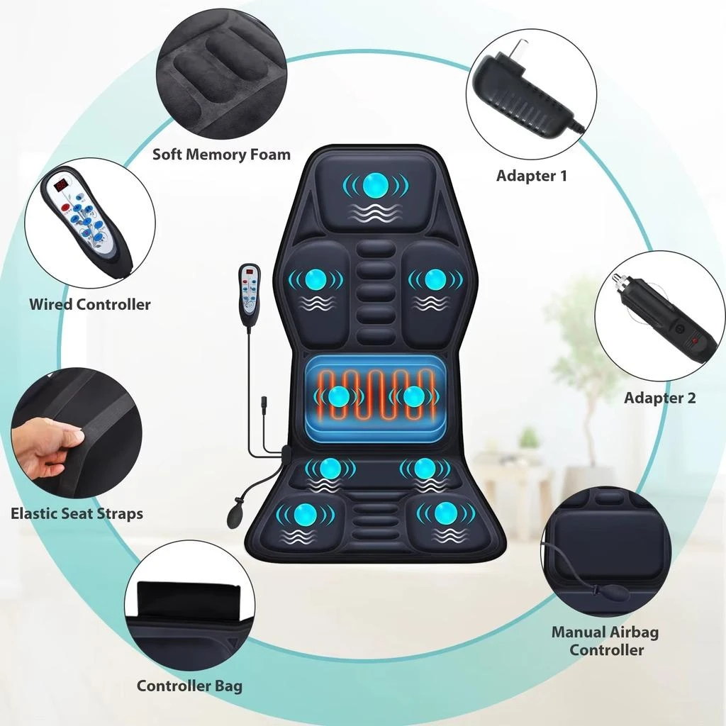 ERUULE Heated Massage Seat Cushion with Adjustable Lumbar Support and 9 Massage Modes for Enhanced Comfort 2