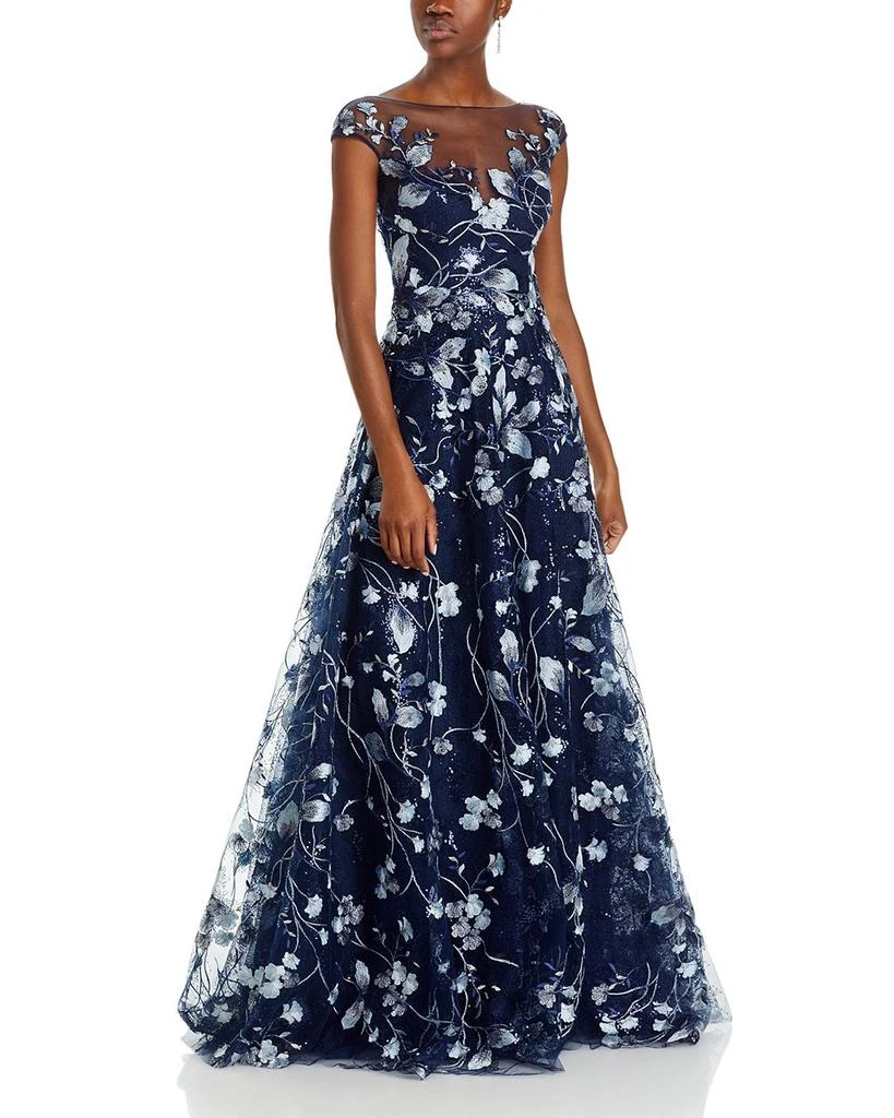 Teri Jon Embroidered Lace Illusion Bodice Gown 1