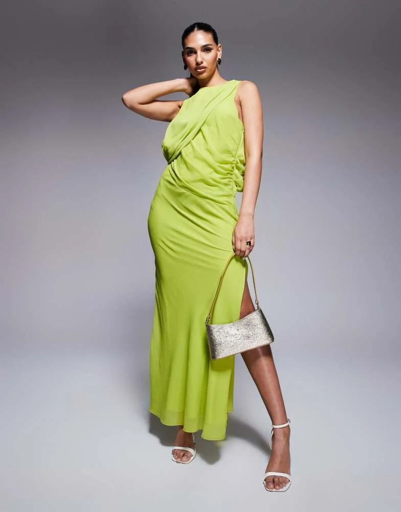 chinese dress ladies ASOS DESIGN textured drape skirt maxi dress with split detail in mulbe   ASOS Sample Sale