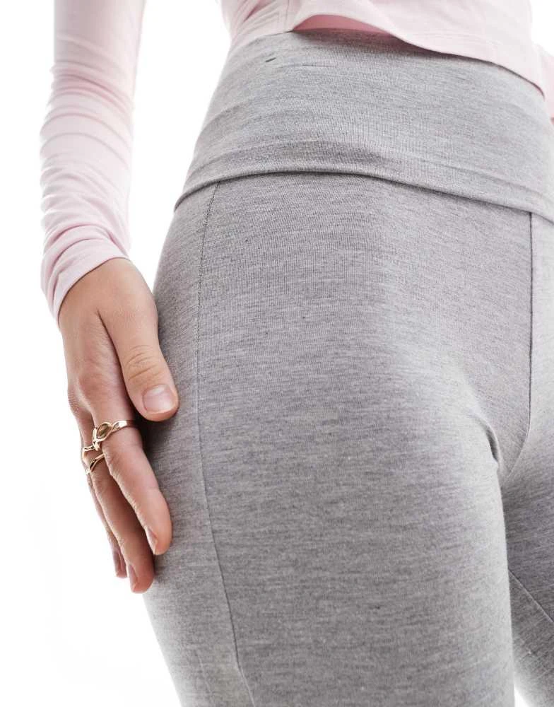 Miss Selfridge Miss Selfridge low rise deep fold over waistband flare legging in grey marl 5