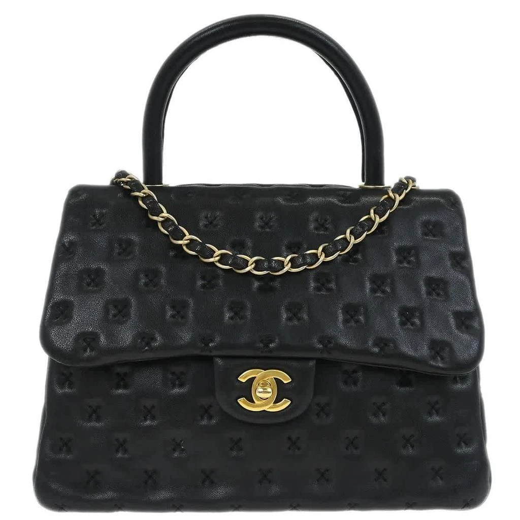 Chanel Paris-Rome Coco Top Handle Bag Cross Stitch Lambskin Leather Handbag (Pre-Owned)