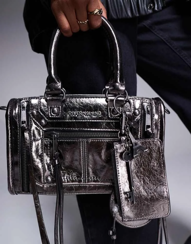 River Island River Island small shoulder bag with charm detail in silver 3