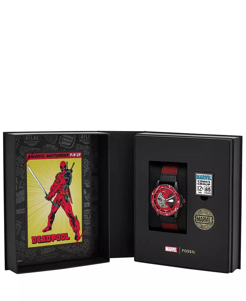 Fossil Unisex Marvel x Limited Edition Automatic Red and Black Nylon and Leather Watch, 42mm 13
