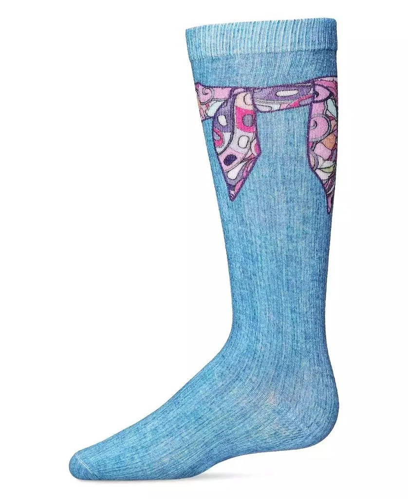 Memoi Little Girls Silk Tie Knot Cotton Blend Knee High Sock