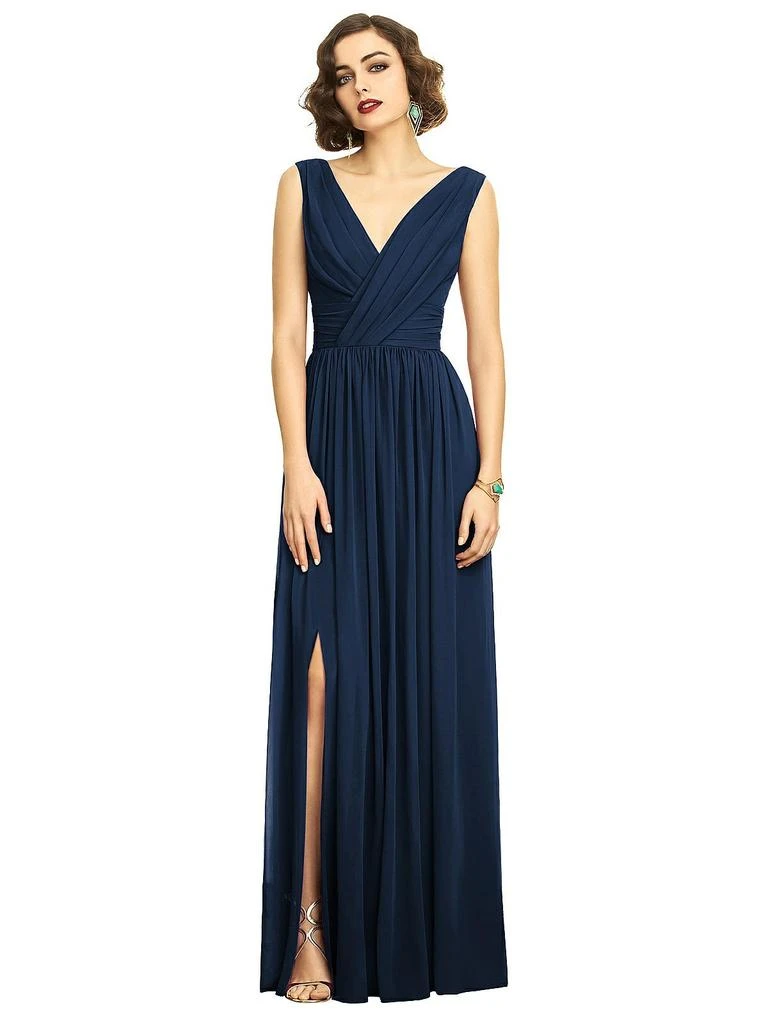 Dessy Collection Sleeveless Draped Chiffon Maxi Dress with Front Slit 7