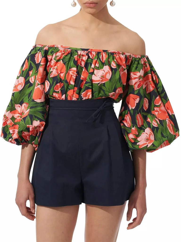 Carolina Herrera Floral Stretch-Cotton Puff-Sleeve Off-the-Shoulder Top 3