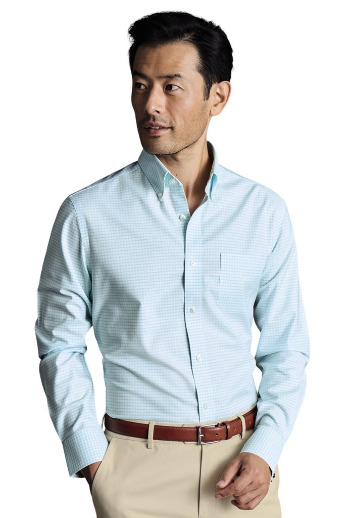 Charles Tyrwhitt Men's Slim Fit Button-Down Collar Non-Iron Stretch Check Oxford Shirt