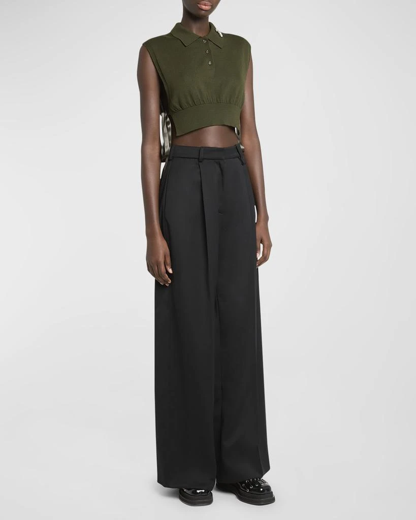 Simone Rocha Faux-Fur Trim Pleated Wide-Leg Trousers 3