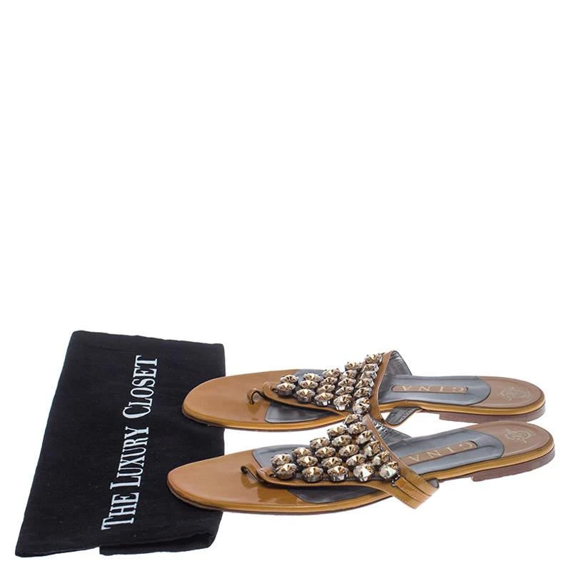 Gina Gina Mustard Patent Leather Studded Thong Flat Sandals Size 41 8