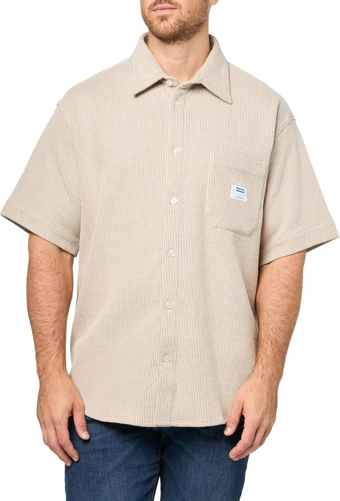 Hugo Boss HUGO Men's Waffle Cotton Blend Short Sleeve Button Down Shirt