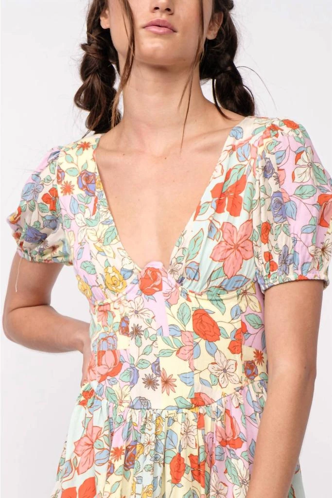open lace back dress Sky to Moon Pink/Yellow/Orange Floral Side and Back Cut Outs Halter Dress-  Size M