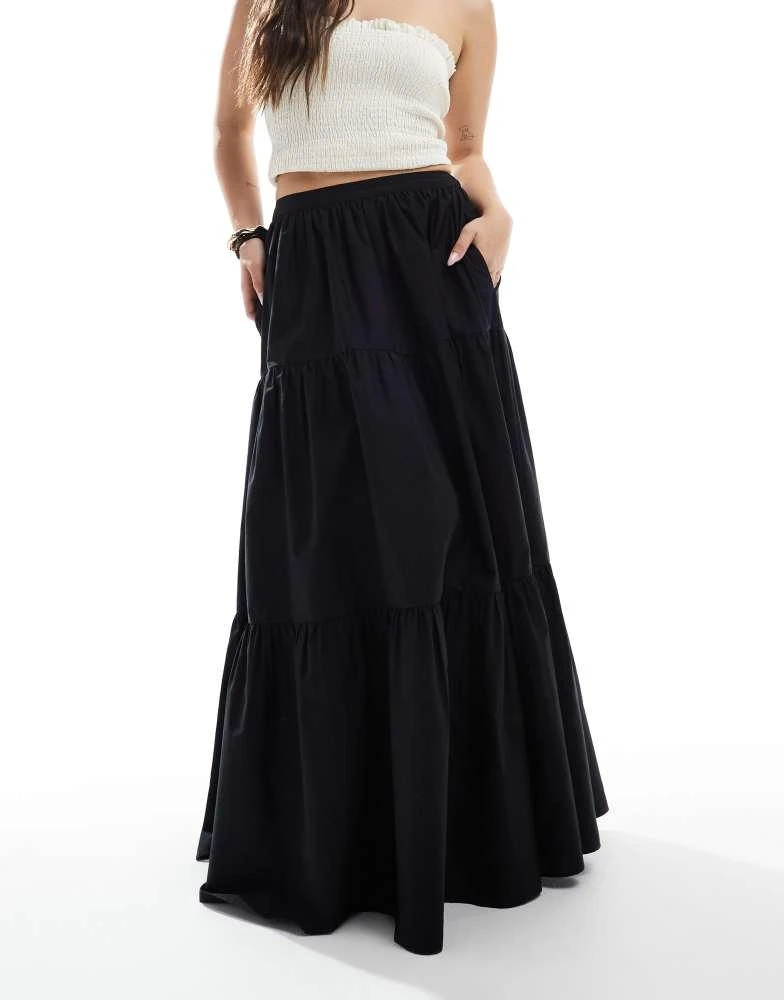 ASOS ASOS DESIGN tiered boho maxi skirt in black 4