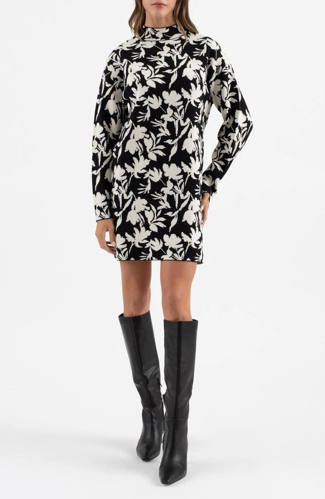 Blu Pepper Floral Jacquard Long Sleeve Sweater Dress 1