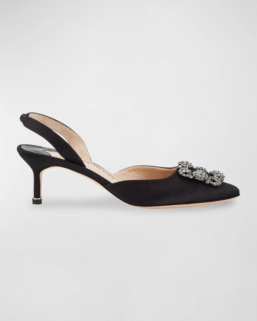 Manolo Blahnik Hangisi Kitten-Heel Satin Slingback Pumps 3