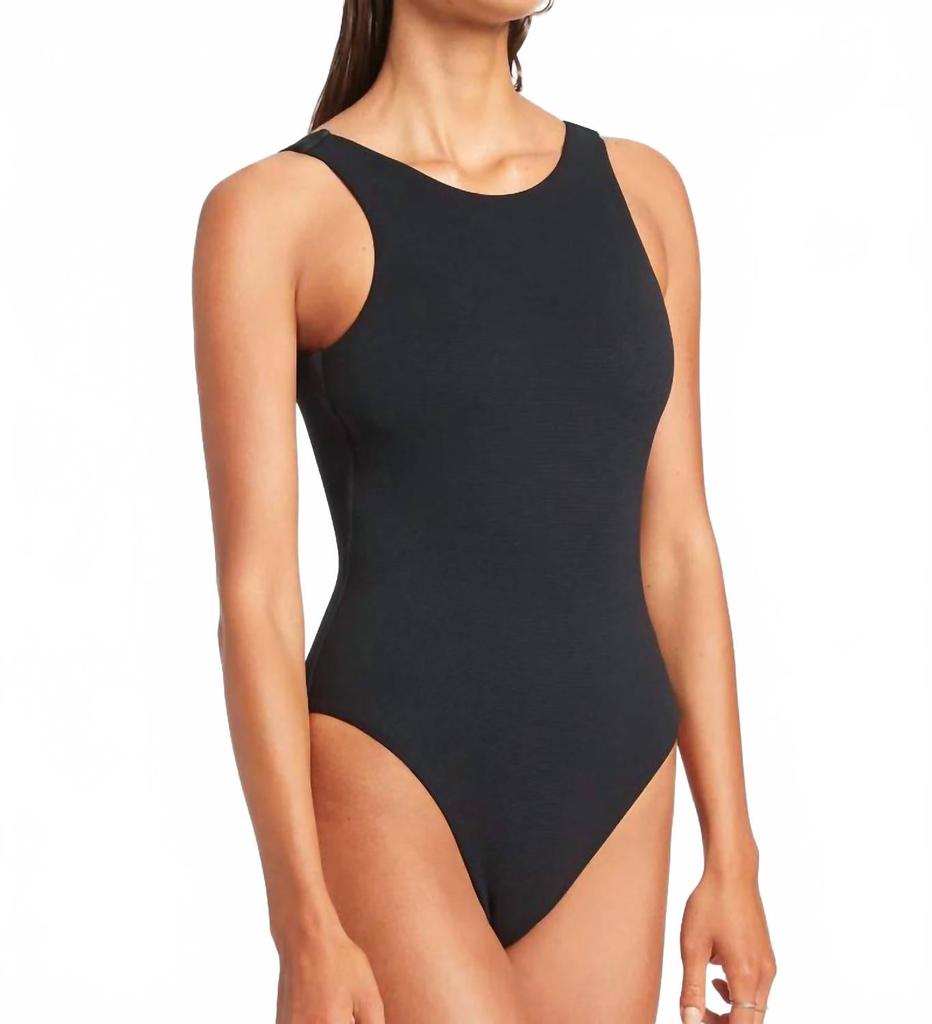 JETS Isla Rib High Neck One Piece In Black