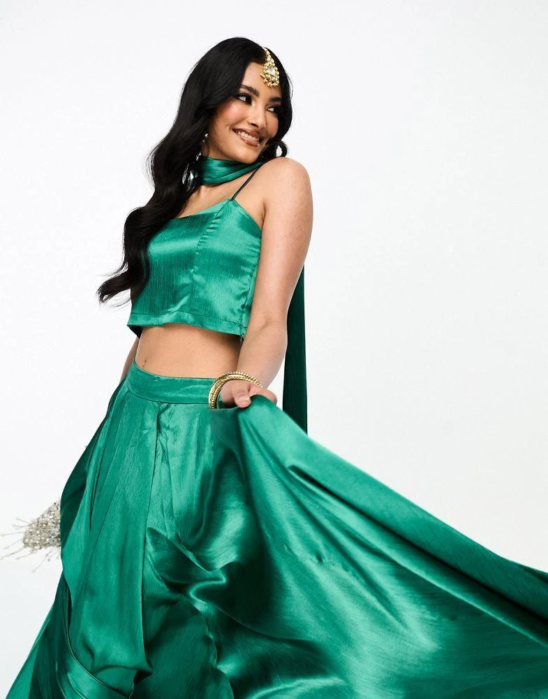 Kanya London Kanya London Lehenga spaghetti strap crop top in emerald 4