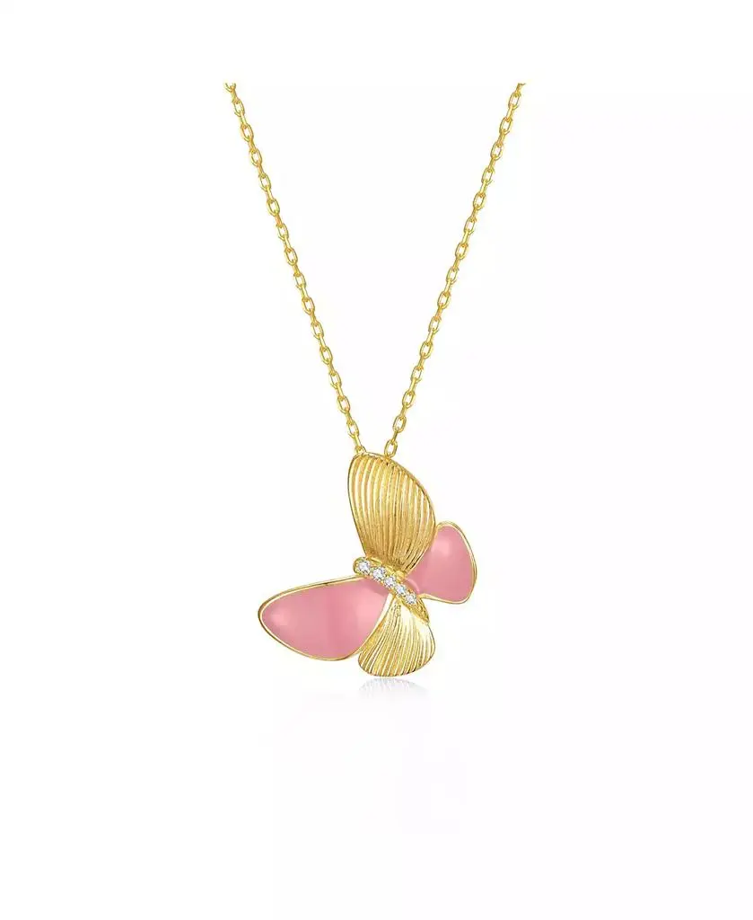 Genevive Kids 14k Gold Plated with Enamel & Cubic Zirconia Butterfly Pendant Necklace in Sterling Silver