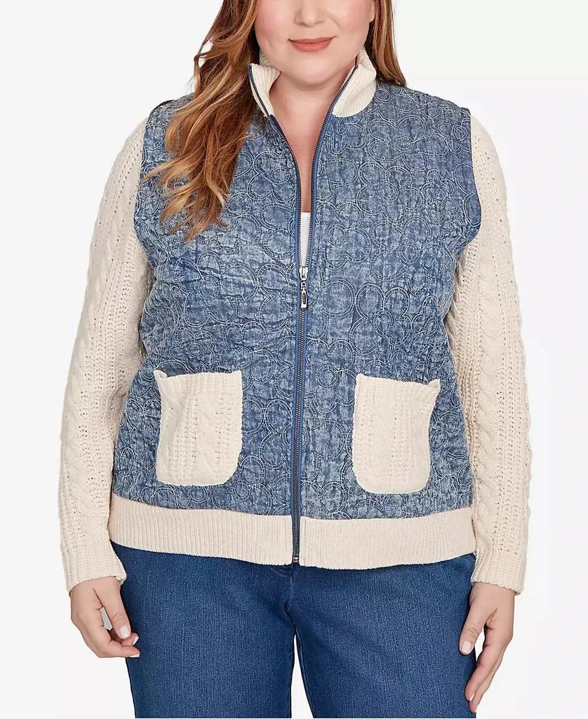 Alfred Dunner Plus Size Sunset Canyon Sweater Ribbed Quilted Jacket