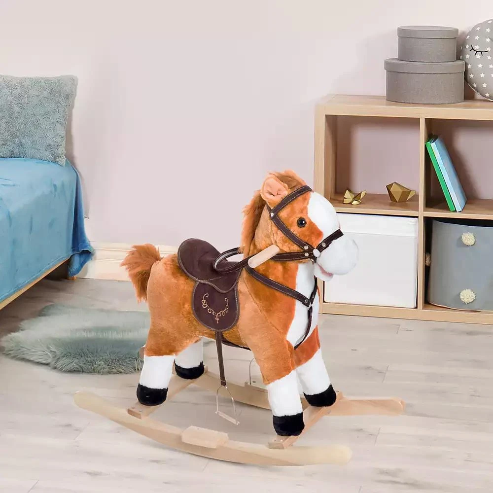 Qaba Kids Plush Toy, Toddler Rocking Horse with Realistic Sounds, 3