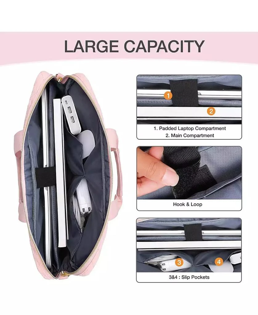 MOSISO Pink Square Quilted Laptop Messenger Bag - 15-16 Inch Briefcase for Office 
Travel | 3-Pocket Computer Bag with Adjustable Strap 2