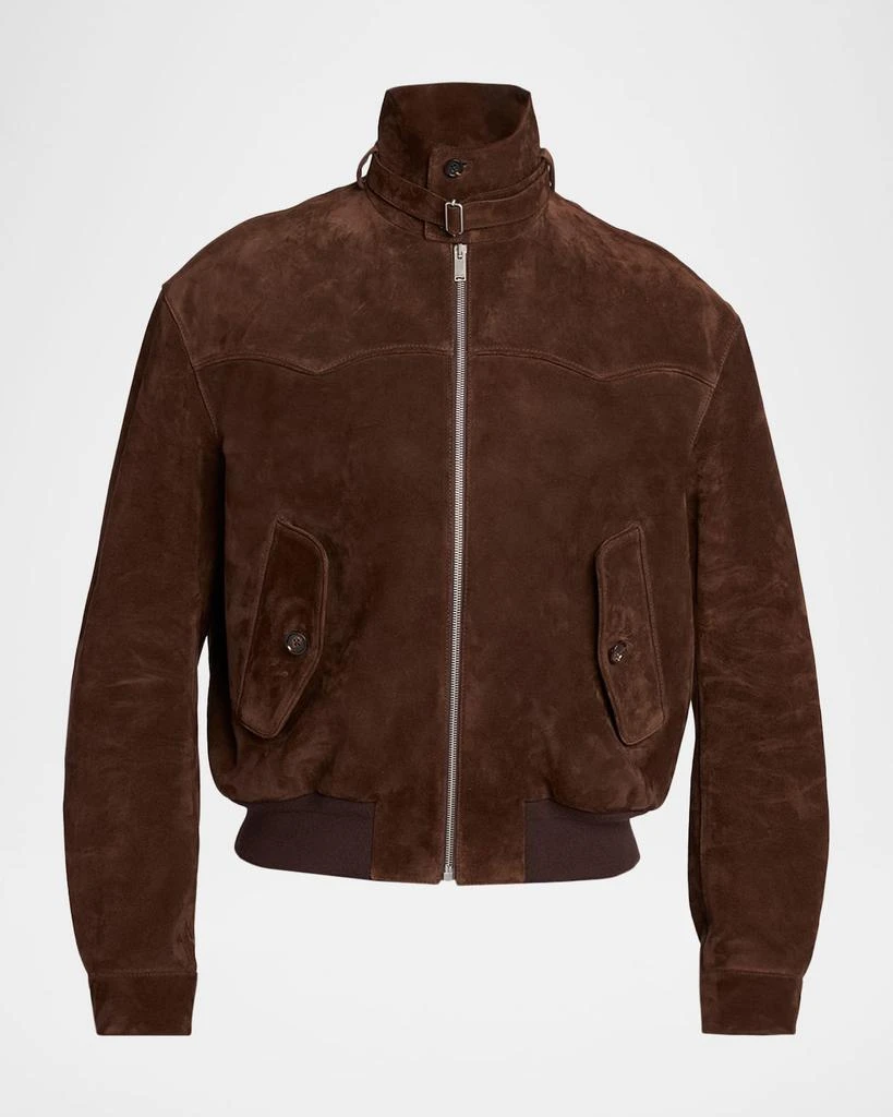McQueen Men
s Harrington Cropped Leather Bomber Jacket