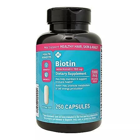 Member's Mark Member's Mark Biotin 10,000mcg with Keratin 100mg Capsules, 250 ct.