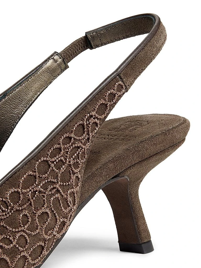 Brunello Cucinelli Monili-Embroidered Suede Slingback Pumps 5