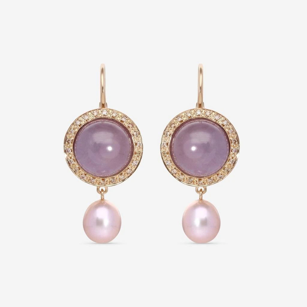 Mimi Milano Mimi Milano Shan Teki 18K Yellow Gold, Blue Chalcedony, Diamond & Pearl Drop Earrings O150R120B 1