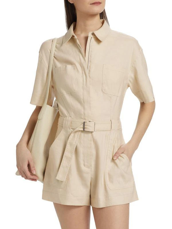 SIMKHAI Aspen Tie-Waist Linen-Blend Romper 1