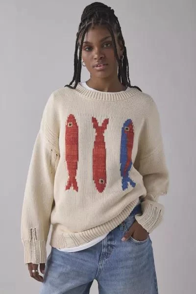 BDG BDG Kurt Fish Graphic Distressed Sweater 1