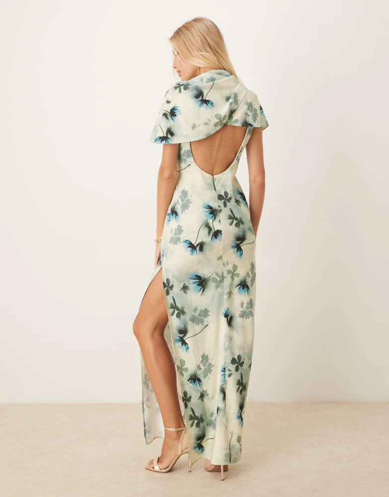 ASOS Design high neck draped bodice cape maxi dress in green floral print-Multi