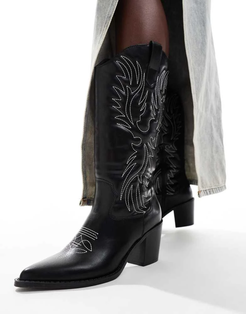 Glamorous Glamorous western heeled knee boots in black 1